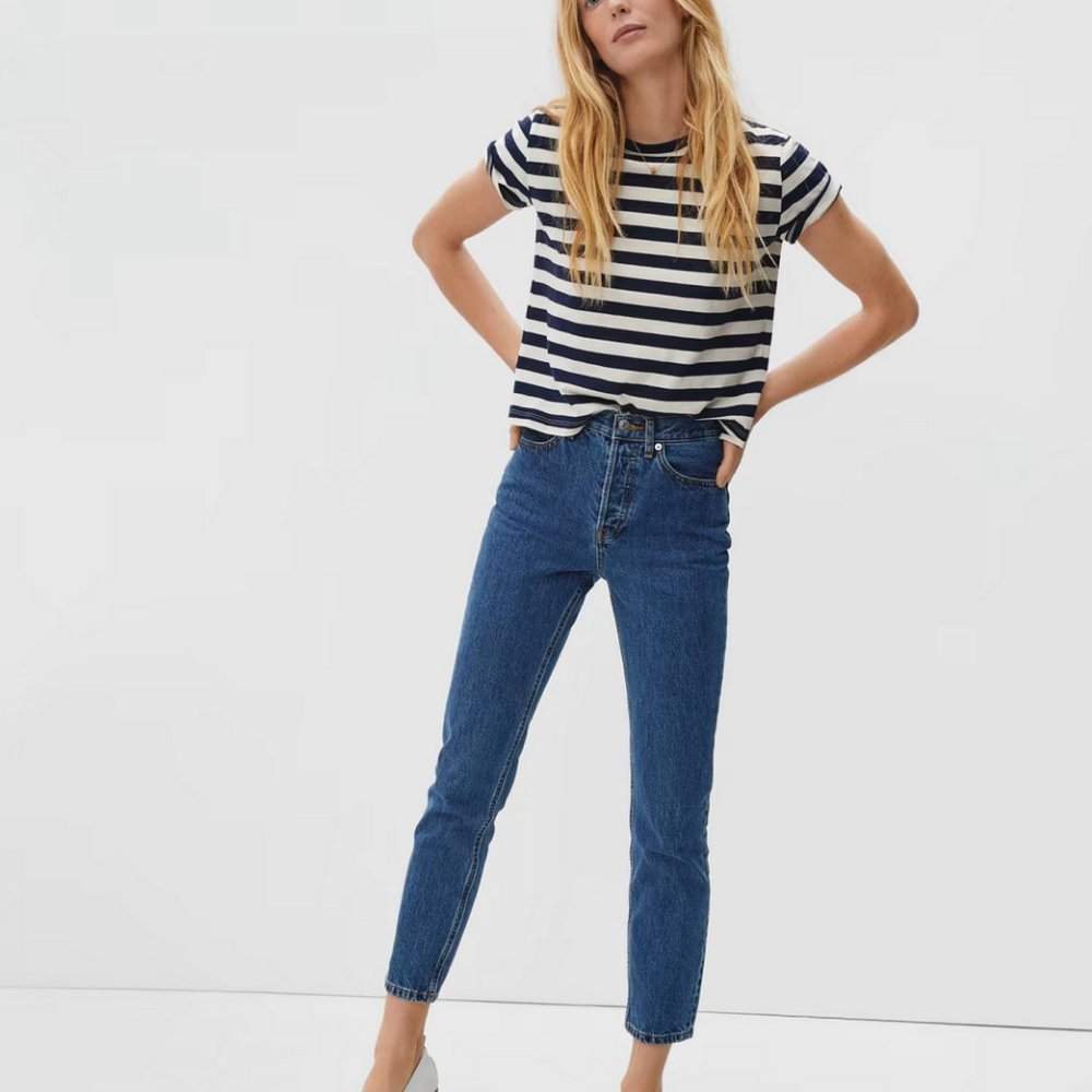 NEW Everlane 90s Cheeky Jean Straight High Waisted Rise Dark Indigo Blue 25